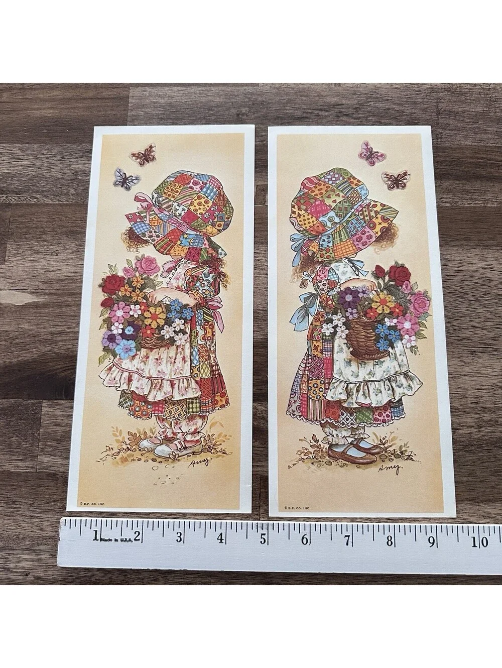 2 Vintage 1970’s Holly Hobbie Decoupage Ephemera Patchwork Print 4.5”X 10.5” Amy
